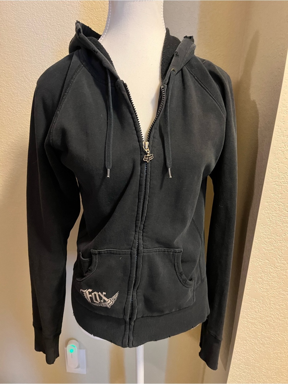 Fox Riders Co Distressed Women's Black Zip-Up Hoodie